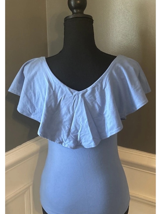 Free People Tops - Free People Light Blue Ruffle Off-Shoulder Tank